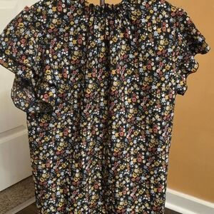 Womens  Floral Blouse - Black, Yellow, Red, White Large.  Ruffle Sleeve